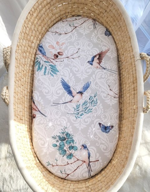 My Sweet Baby Prześcieradło bawełniane do kosza Mojżesza Boho wózka gondoli 75x35 cm - Blue birds