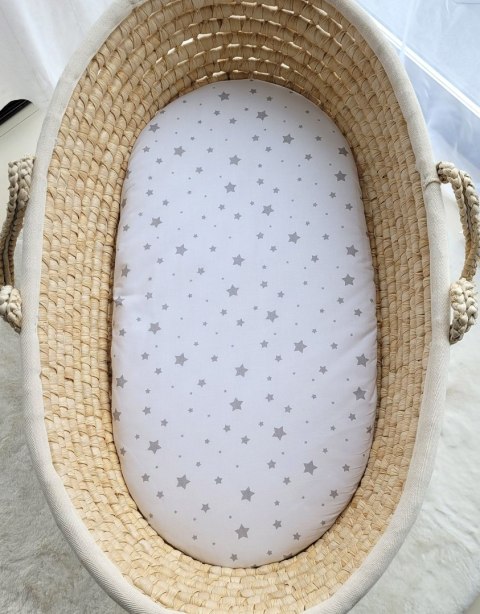My Sweet Baby Prześcieradło bawełniane do kosza Mojżesza Boho wózka gondoli 75x35 cm - Mini gwiazdki szare