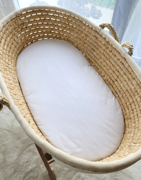 My Sweet Baby Prześcieradło bawełniane do kosza Mojżesza Boho wózka gondoli 75x35 cm - białe