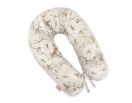 Bobono Poduszka ciążowa Longer dla kobiet w ciąży do spania + zdejmowana poszewka - Peonies beige