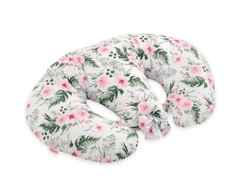 Bobono Poduszka rogal do karmienia bliźniąt + zdejmowana poszewka - peonie różowe