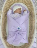 My Sweet Baby Dwustronny rożek dla niemowląt miękki bawełniany z wiązaniem - fioletowy