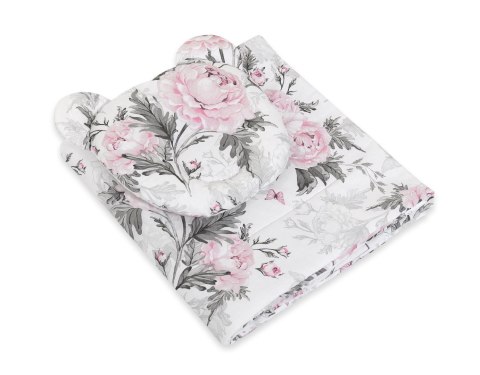 My Sweet Baby Kołderka z wypełnieniem i poduszka profilowana Miś - zestaw 2cz. - Romantic peonies