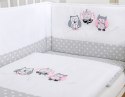 My Sweet Baby Komplet pościeli dla dzieci 120x90cm z ochraniaczem 3-cz Sówki szare z haftem szaro-różowym