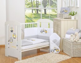 My Sweet Baby Komplet pościeli dla dzieci 120x90cm z ochraniaczem 3-cz Sówki szare z haftem szaro-żółtym