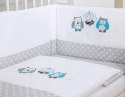 My Sweet Baby Komplet pościeli dla dzieci 135x100cm z ochraniaczem 3-cz Sówki szare z haftem szaro-turkusowym
