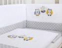 My Sweet Baby Komplet pościeli dla dzieci 135x100cm z ochraniaczem 3-cz Sówki szare z haftem szaro-żółtym