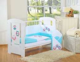 My Sweet Baby Komplet pościeli dla dzieci 135x100cm z ochraniaczem 3-cz Sówki turkusowe z haftem różowo-turkusowym