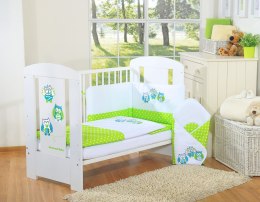 My Sweet Baby Komplet pościeli dla dzieci 135x100cm z ochraniaczem 3-cz Sówki zielone z haftem zielono-turkusowym