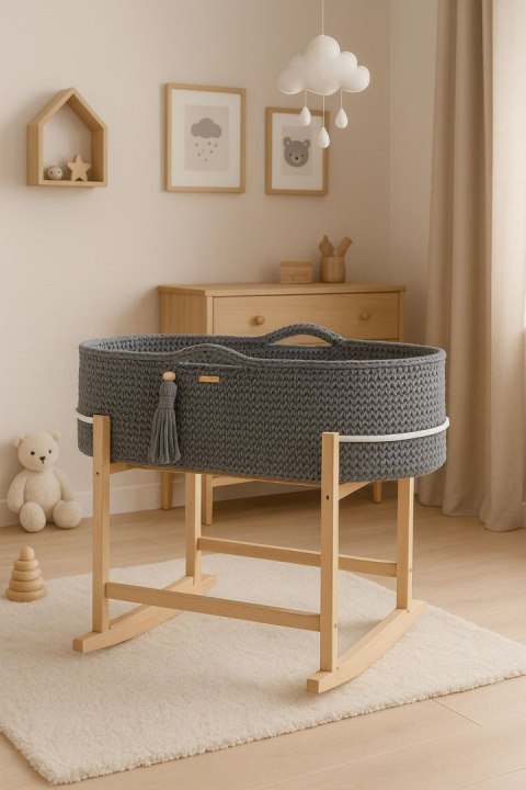 My Sweet Baby Kosz Mojżesza BOHO Handmade z kołyską - ciemny szary