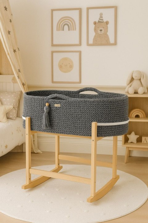 My Sweet Baby Kosz Mojżesza BOHO Handmade z kołyską - ciemny szary