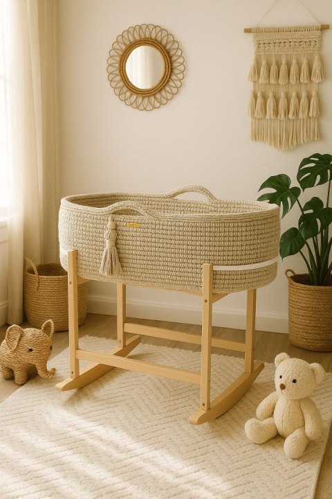 My Sweet Baby Kosz Mojżesza BOHO Handmade z kołyską - jasny beż