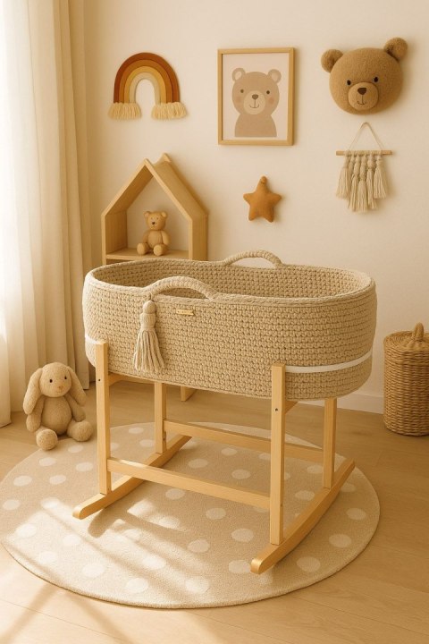 My Sweet Baby Kosz Mojżesza BOHO Handmade z kołyską - jasny beż