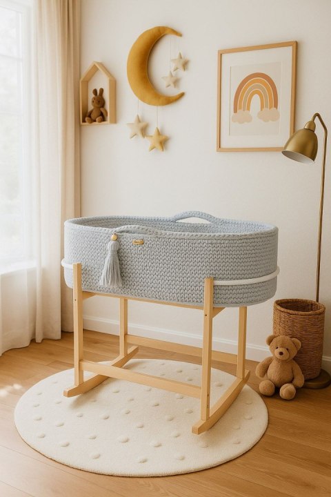 My Sweet Baby Kosz Mojżesza BOHO Handmade z kołyską - jasny szary