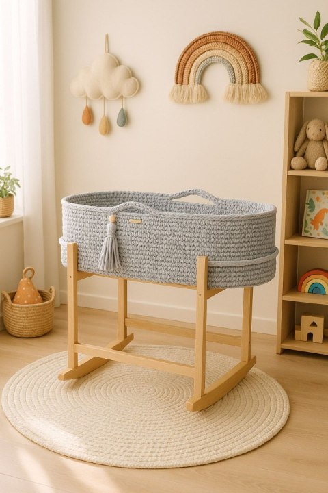 My Sweet Baby Kosz Mojżesza BOHO Handmade z kołyską - jasny szary