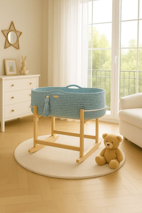 My Sweet Baby Kosz Mojżesza BOHO Handmade z kołyską - misty blue
