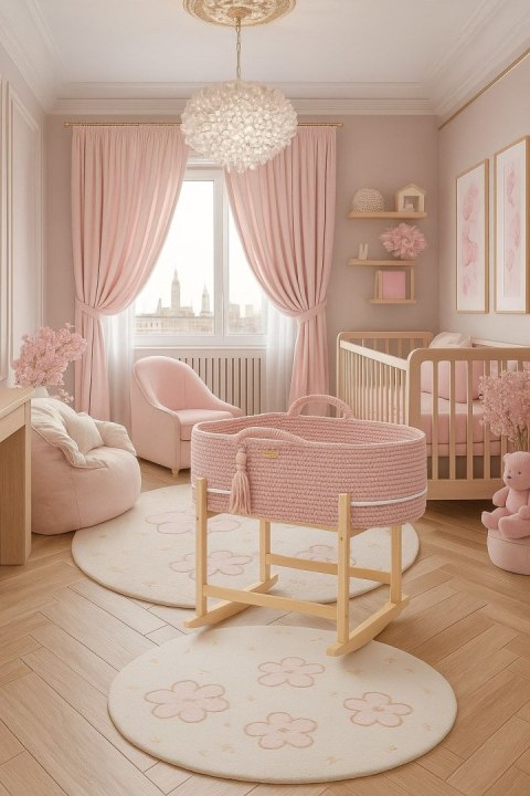 My Sweet Baby Kosz Mojżesza BOHO Handmade z kołyską - pastel pink