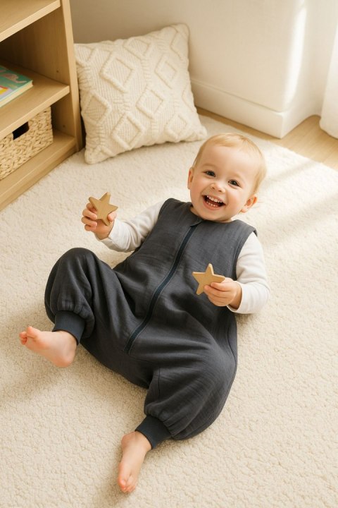My Sweet Baby Muślinowy śpiworek dla dzieci z nogawkami XL 2-4 lata letni TOG 1.0 - antracyt