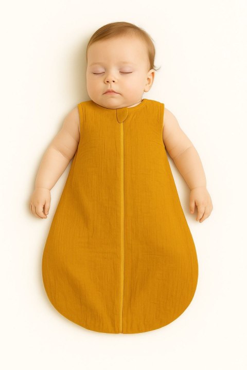 My Sweet Baby Muślinowy śpiworek dla dzieci zaokrąglony M 6-12 mcy letni TOG 1.0 - musztardowy