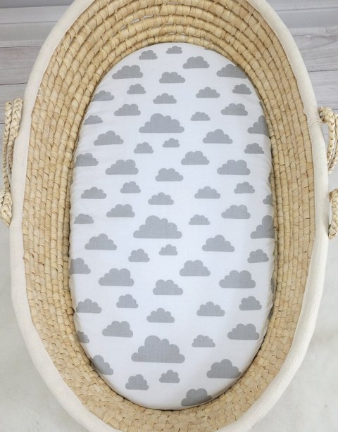 My Sweet Baby Prześcieradło bawełniane do kosza Mojżesza Boho wózka gondoli 75x35 cm - Chmurki szare