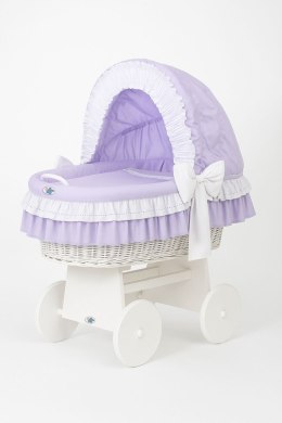 My Sweet Baby Wiklinowy kosz Mojżesza ze składaną budką Bellamy - biały + fioletowa pościel