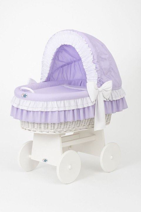 My Sweet Baby Wiklinowy kosz Mojżesza ze składaną budką Bellamy - biały + fioletowa pościel