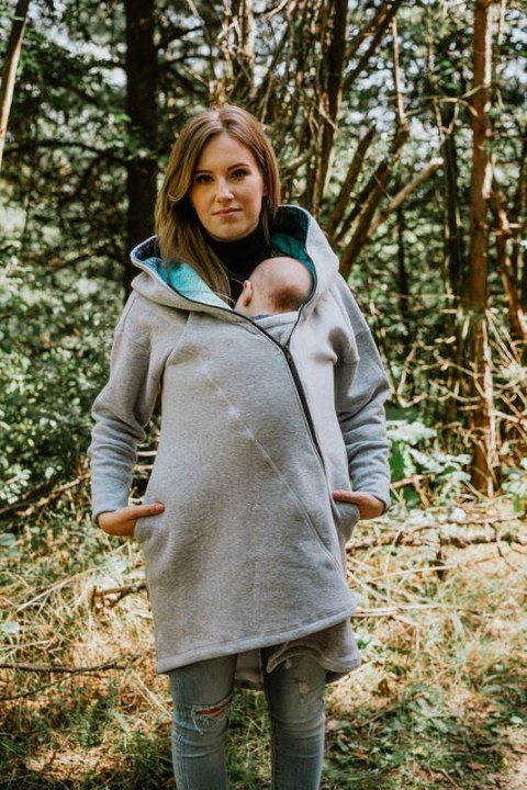 Asymetryczna Bluza - Szary Melanż z Pawi Ogon Fantazja - rozmiar S