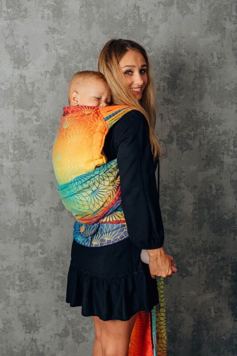 Nosidełko LennyHybrid Half Buckle, splot żakardowy, 100% bawełna , rozmiar preschool - TĘCZOWY LOTOS