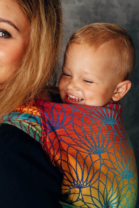 Nosidełko LennyHybrid Half Buckle, splot żakardowy, 100% bawełna , rozmiar preschool - TĘCZOWY LOTOS