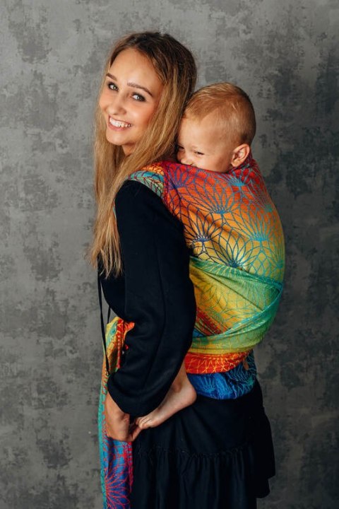 Nosidełko LennyHybrid Half Buckle, splot żakardowy, 100% bawełna , rozmiar preschool - TĘCZOWY LOTOS