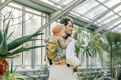 Nosidło Klamrowe Onbuhimo PRO z tkaniny żakardowej (100% bawełna), rozmiar Toddler - RAINFOREST - SELVA