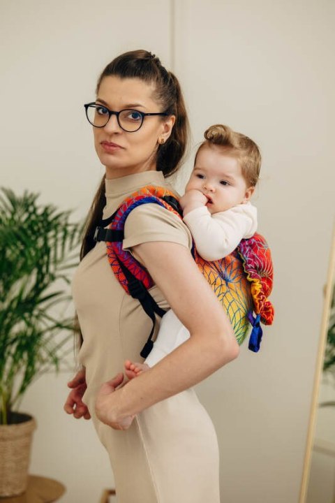Nosidło Klamrowe Onbuhimo PRO z tkaniny żakardowej (100% bawełna), rozmiar Toddler - TĘCZOWY LOTOS