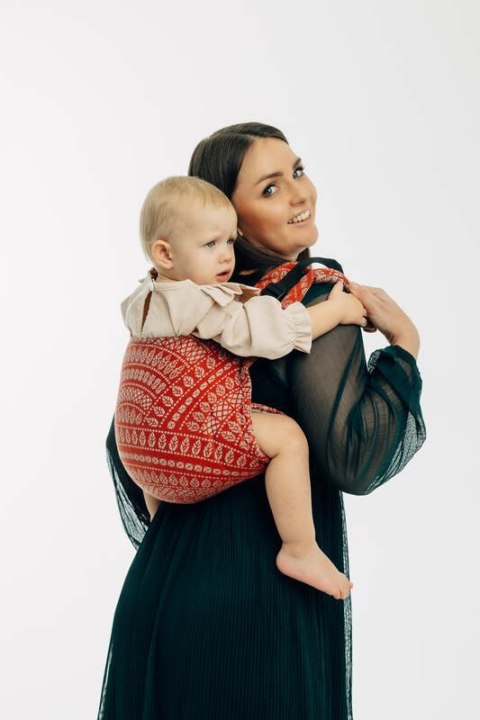 Nosidło Klamrowe Onbuhimo PRO z tkaniny żakardowej (100% bawełna), rozmiar standard - PAWI OGON - HOLIDAY
