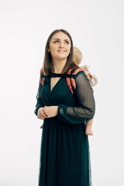 Nosidło Klamrowe Onbuhimo PRO z tkaniny żakardowej (100% bawełna), rozmiar standard - PAWI OGON - HOLIDAY