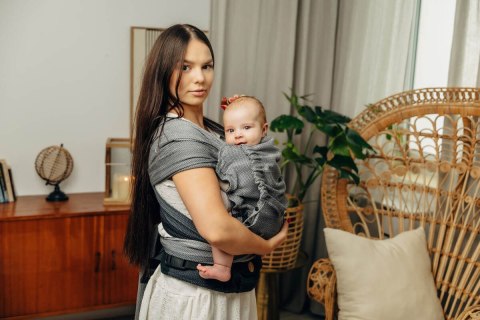Nosidełko LennyHybrid Half Buckle, splot jodełkowy, 100% bawełna , rozmiar standard - MAŁA JODEŁKA OMBRE SZARY