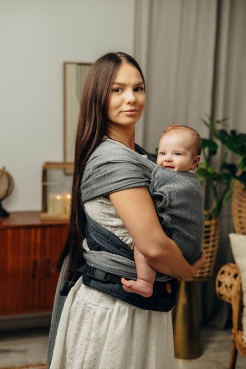 Nosidełko LennyHybrid Half Buckle, splot jodełkowy, 100% bawełna , rozmiar standard - MAŁA JODEŁKA OMBRE SZARY