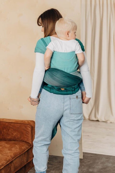 Nosidełko LennyHybrid Half Buckle, splot jodełkowy, 100% bawełna , rozmiar standard - MAŁA JODEŁKA OMBRE ZIELEŃ