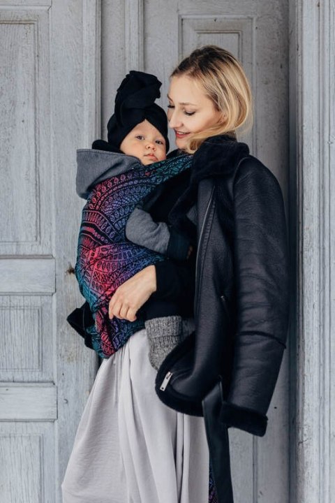 Nosidełko LennyHybrid Half Buckle, splot żakardowy, 60% bawełna, 28% wełna merino, 8% jedwab, 4% kaszmir , rozmiar standard - PA