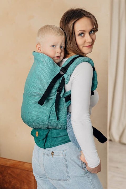 Nosidełko LennyPreschool, splot jodełkowy, 100% bawełna, rozmiar preschool - MAŁA JODEŁKA OMBRE ZIELEŃ