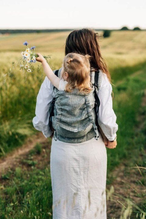 Nosidełko LennyPreschool z tkaniny żakardowej 100% len, rozmiar preschool - ARROW - WAVE