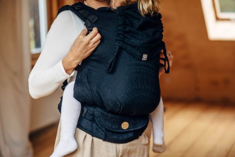 Nosidełko LennyPreschool z tkaniny żakardowej (59% bawełna, 41% wełna merino), rozmiar preschool - PAWI OGON - PITCH BLACK
