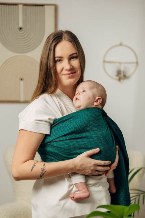 Chusta kółkowa do noszenia dzieci - SZMARAGD, splot jodełkowy- bawełniana - ramię bez zakładek - standard 1.8m
