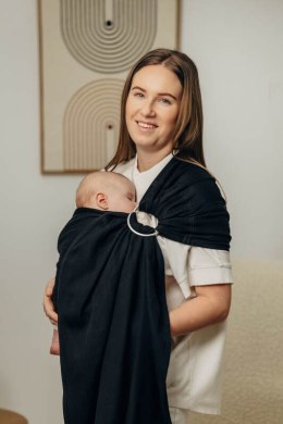 Chusta kółkowa do noszenia dzieci, tkana splotem jodełkowym, bawełna, ramię bez zakładek - MAŁA JODEŁKA CZARNY HEBAN - standard 