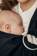 Chusta kółkowa do noszenia dzieci, tkana splotem jodełkowym, bawełna, ramię bez zakładek - MAŁA JODEŁKA CZARNY HEBAN - standard 