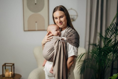 Moja pierwsza chusta kółkowa do noszenia dzieci, tkana splotem jodełkowym, bawełna, ramię bez zakładek - MAŁA JODEŁKA BABY CAFFE