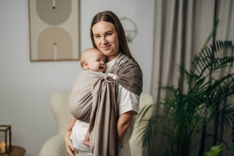 Moja pierwsza chusta kółkowa do noszenia dzieci, tkana splotem jodełkowym, bawełna, ramię bez zakładek - MAŁA JODEŁKA BABY CAFFE