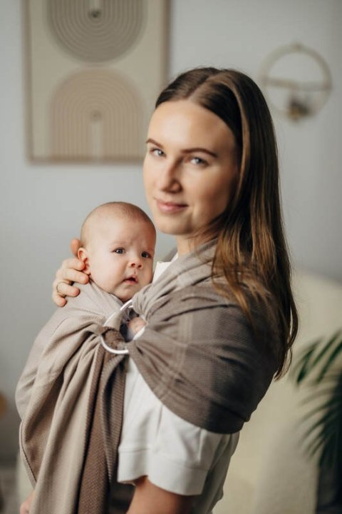 Moja pierwsza chusta kółkowa do noszenia dzieci, tkana splotem jodełkowym, bawełna, ramię bez zakładek - MAŁA JODEŁKA BABY CAFFE