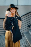 Żakardowa chusta kółkowa do noszenia dzieci, 59% bawełna, 41% wełna merino, ramię bez zakładek - PAWI OGON - PITCH BLACK - stan