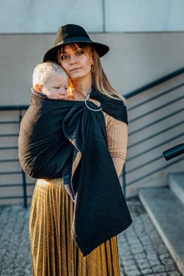 Żakardowa chusta kółkowa do noszenia dzieci, 59% bawełna, 41% wełna merino, ramię bez zakładek - PAWI OGON - PITCH BLACK - stan