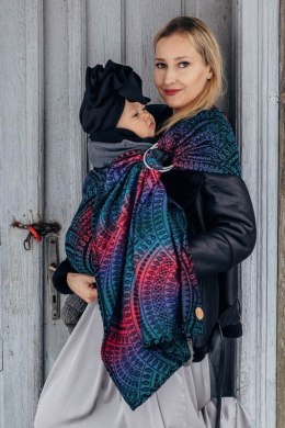 Żakardowa chusta kółkowa do noszenia dzieci, 60% bawełna, 28% wełna merino, 8% jedwab, 4% kaszmir, ramię bez zakładek - PAWI OGO